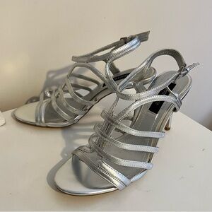 White House Black Market women’s 8.5 Silver Strappy  3.5” Stiletto Heels NWOT